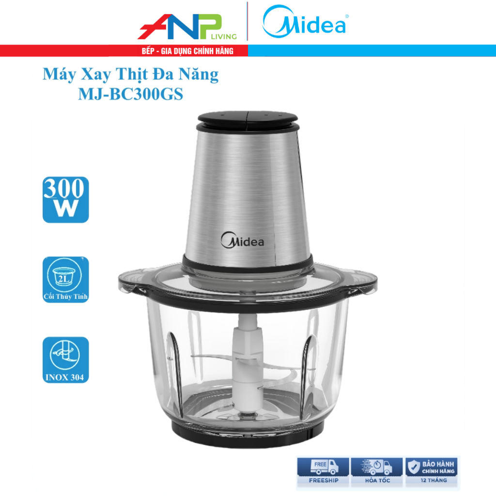 Máy Xay Thịt Đa Năng Midea MJ-BC300GS (Công Suất 300W, Cối Thủy Tinh Dung Tích 2 Lít)