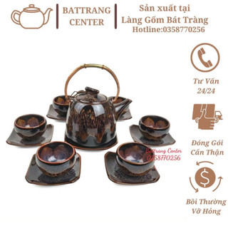 (CẨM LAI TÍM)Bộ Ấm Chén Pha Trà Hoả Biến Bát Tràng-Nghệ Nhân Nguyễn Văn Hải-ấm Siêu