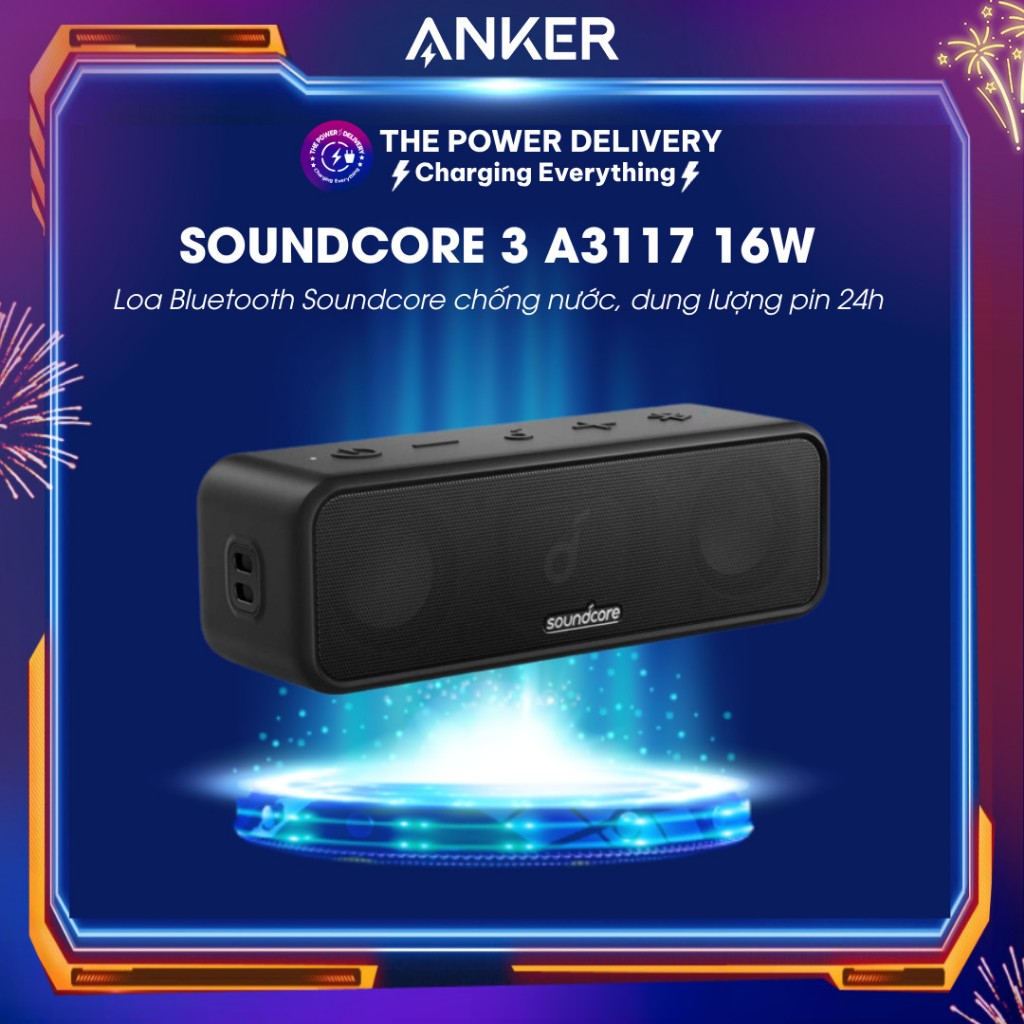 Loa không dây Bluetooth Anker Soundcore 3 - A3117 chống nước pin 24h chơi nhạc có app chỉnh nhạc tiện lợi BH 6T