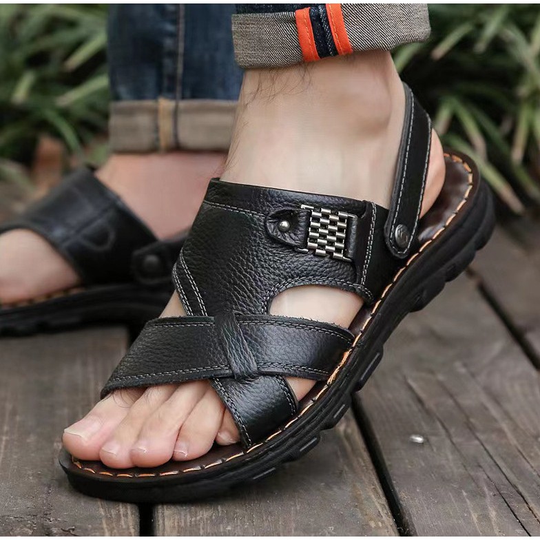 Sandal Quai Chéo Nam Da Đế Khâu, Dép Quai Hậu