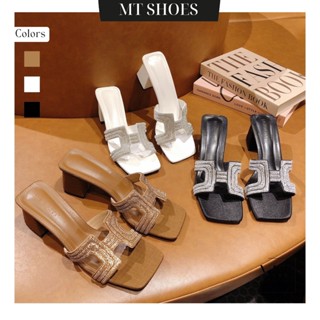 Dép cao gót nữ bản H đính đá cao 5 phân kiểu dáng sang chành siêu tôn chân Guốc nữ MT Shoes GN010