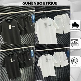  Bộ Quần Áo Cộc Nam BaLenCi Thêu Chữ Trước Ngực Dập Vân Logo Loang Cực Cháy - Bộ Cộc Nam BalenCi Họa Tiết Monogram