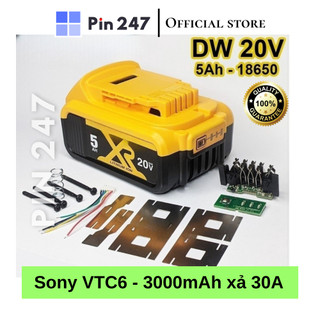 Vỏ mạch pin Dewalt 18V 5Ah Li-ion 2 hàng đủ phụ kiện ( 10 cell ) có led báo pin, nhận sạc zin