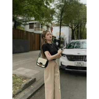 Sét bộ quần cotton ống rộng + áo thun gân cá tính