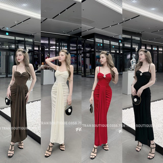 Đầm body xoắn ngực nhún tà siêu tôn dáng