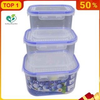 COMBO 3 Hộp đựng thực phẩm đồ ăn để tủ lạnh, hộp đựng thức ăn hình chữ nhật