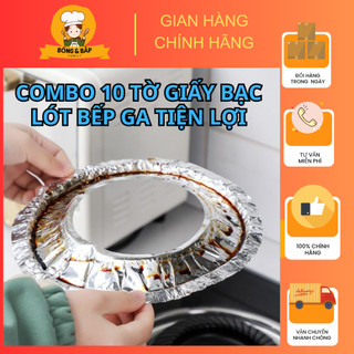 Set 10 miếng lót bếp gas chắn dầu mỡ tròn tiện lợi, giấy bạc lót bếp ga chắn bẩn, tấm lót bếp gas