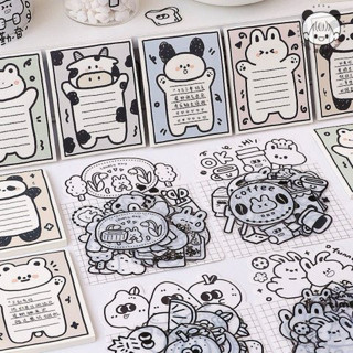 Set 34 miếng sticker gấu thỏ đen trắng pvc chống nước cute