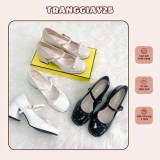 Giày cao gót Mary Jane da bóng đế trụ 6p đính nơ nhỏ xinh xắn H15