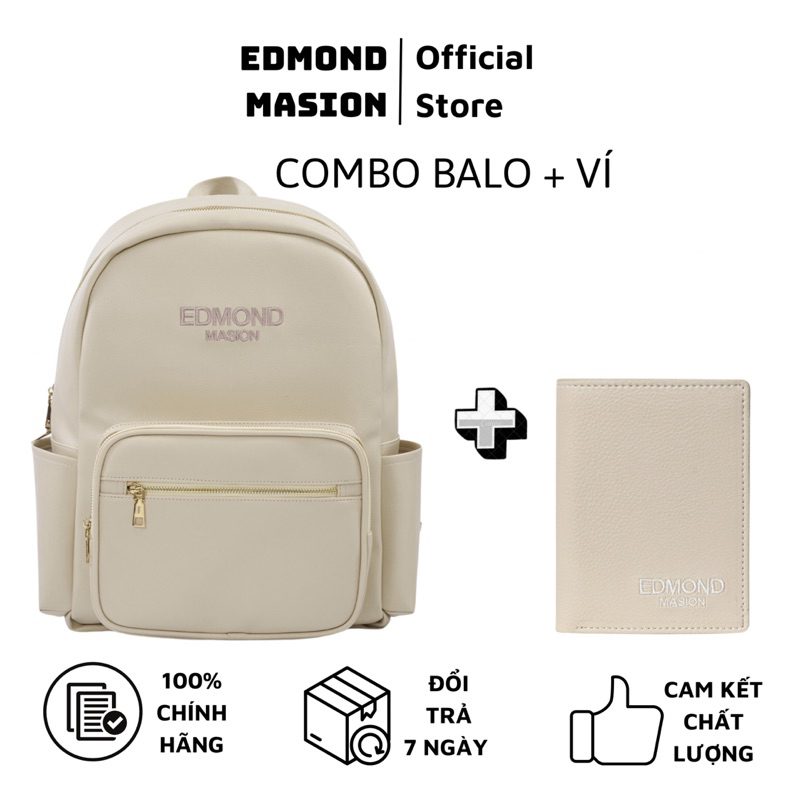 Combo balo ví EDMOND MASION Basic Ss2024 tặng kèm móc khoá ngựa chính hãng da cao cấp đi học đựng laptop size L MONOGRAM