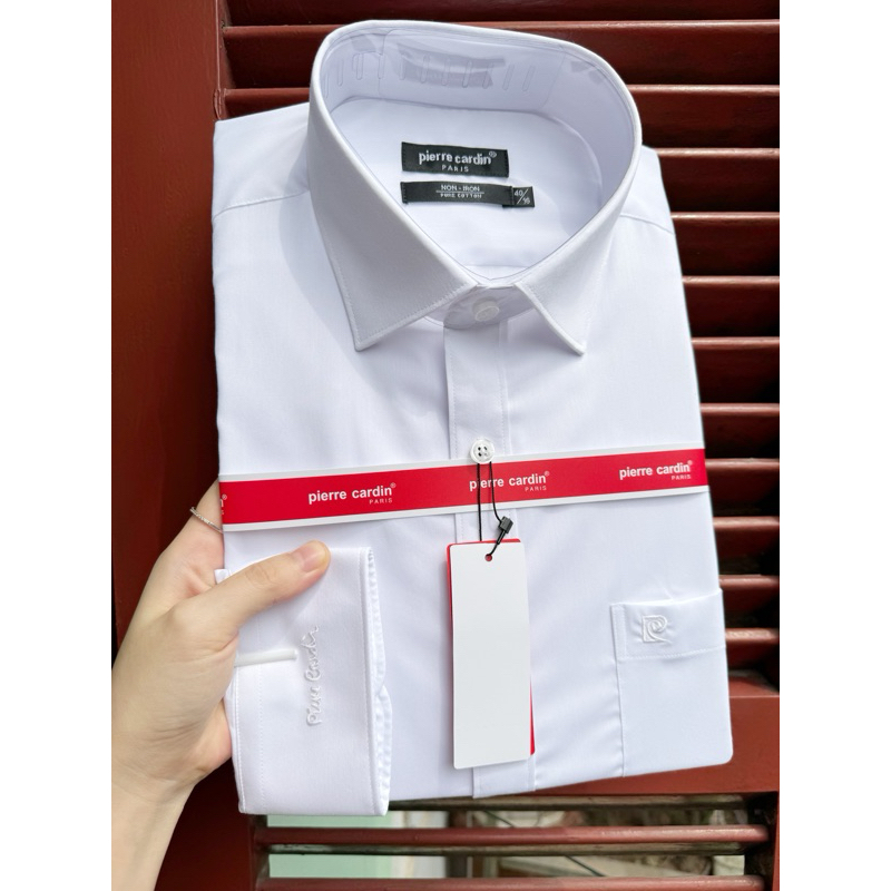 Sơ mi dài tay trắng trơn Pier.re Car.din dáng suông chính hãng