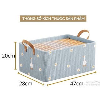 Hộp khung sắt hoạ tiết caro đựng quần áo--hộp đựng quần áo hoa cúc--túi vải chia 7 ngăn .
