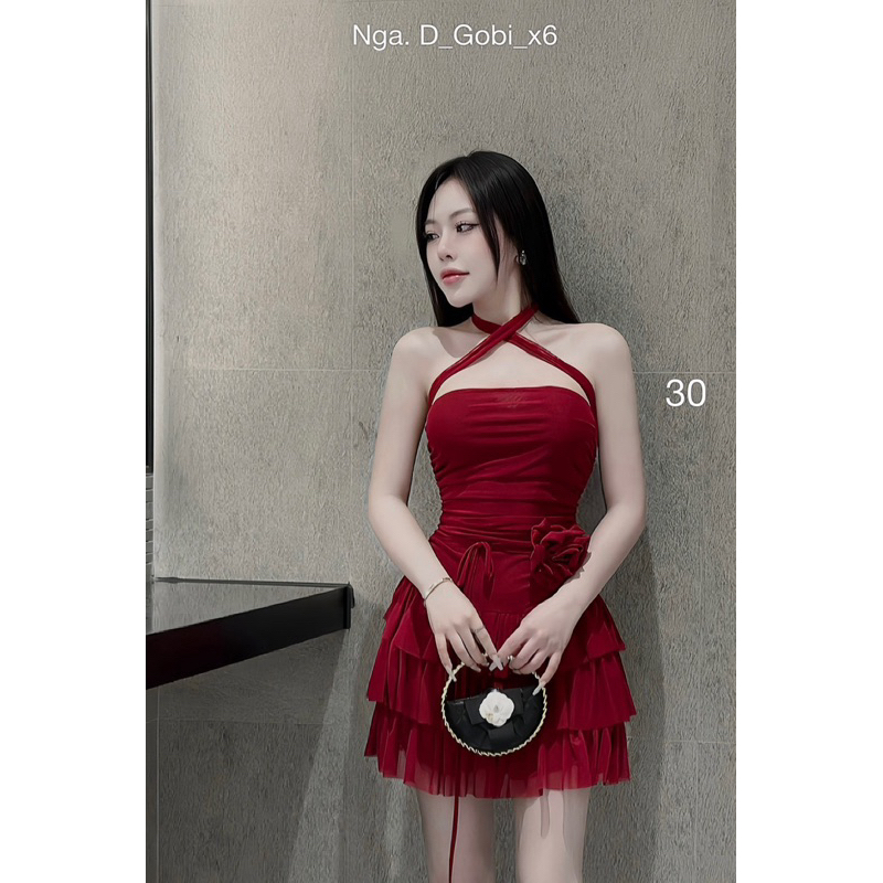 Váy cúp ngực xoè tầng cổ chéo siêu xinh