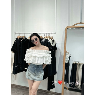 Chân váy jeans loang thêu chữ x hàng QCL1