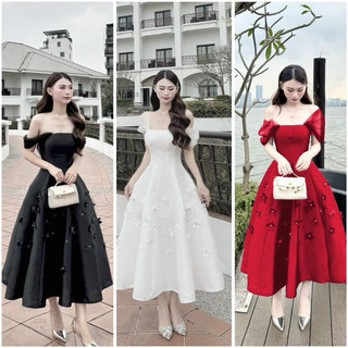 Đầm 2in1 cúp bẹt vai đính hoa đá
