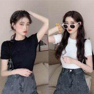 Áo Thun Tay Ngắn Cổ Tròn Trắng Đen Thời Trang Cho Nữ G102