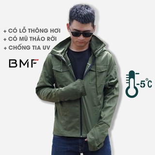 Áo chống nắng nam kaki có lỗ thông hơi, mũ tháo rời cao cấp, chống tia UV bảo vệ sức khỏe BMF