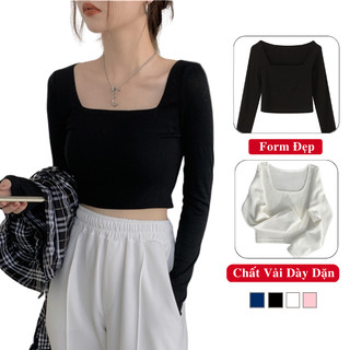 Áo Thun Croptop Nữ Cổ Vuông Dài Tay Madela Dáng Ôm Co Giãn 4 Chiều Phong Cách Hàn Quốc