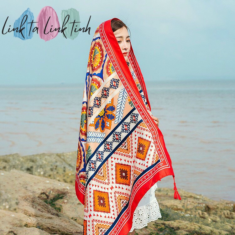 Khăn Boho - Khăn Boho vintage CAO CẤP - khăn choàng Đỏ thổ cẩm