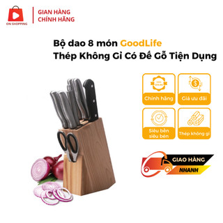 Bộ dao 8 món goodlife thép không gỉ có đế gỗ tiện dụng