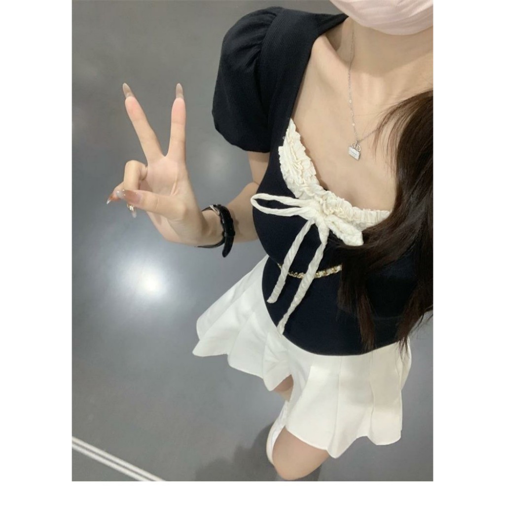 Áo thun nữ coquette dáng ngắn croptop phong cách brandy cộc tay cổ tròn đính nơ chất cotton mềm tiểu thư hàn quốc LADY | BigBuy360 - bigbuy360.vn