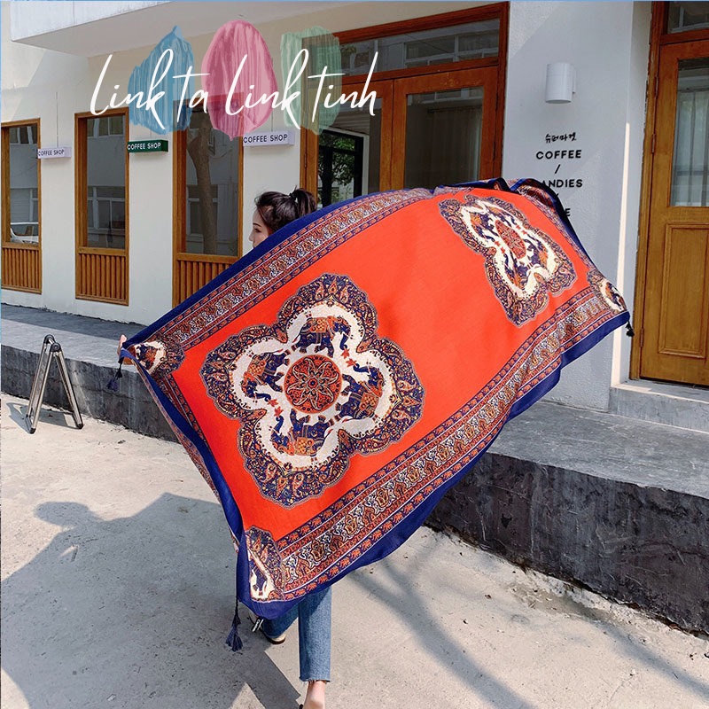 Khăn Boho - Khăn Boho vintage CAO CẤP - khăn boho thổ cẩm choàng Đỏ bô hê miêng