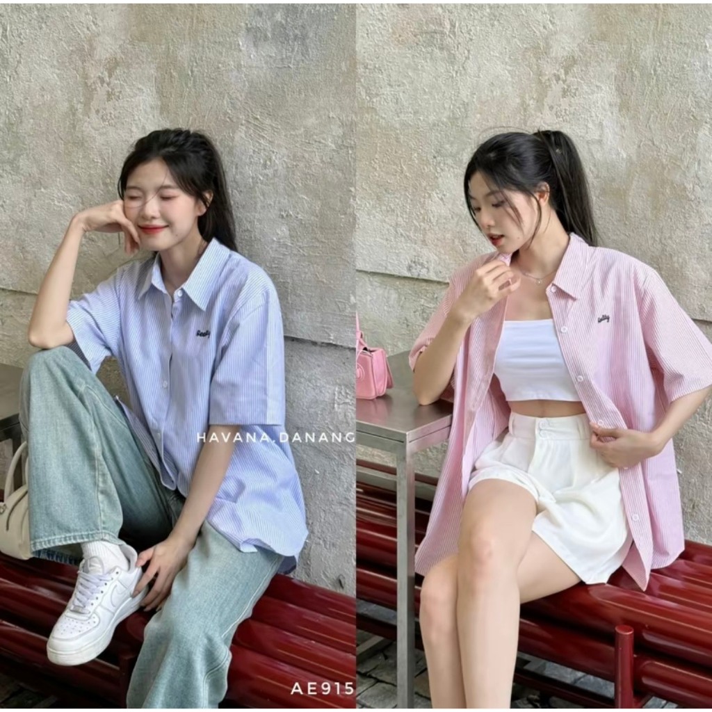 Áo sơ mi cộc tay unisex nam nữ mặc đôi form rộng thêu chữ S bazic Maia 31451
