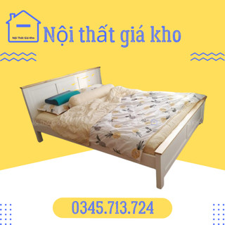 Giường ngủ gỗ thông màu trắng 1m6x2m - 1m8x2m