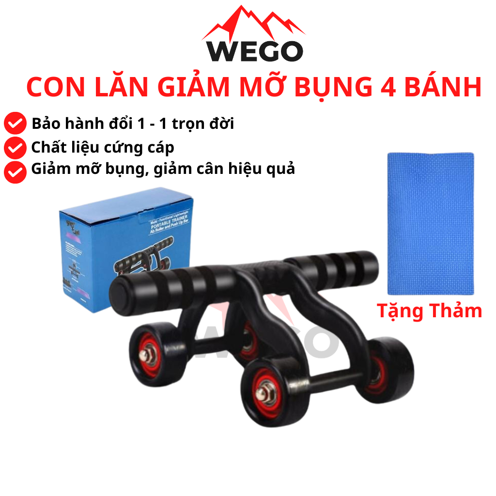 Con lăn tập bụng, dụng cụ tập cơ bụng da năng 4 Bánh gym thể thao thể