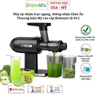 Máy ép chậm trục ngang BIOLOMIX Mỹ SJ-012, Dung tích 800ml, Công suất 180W - Bảo hành 12 Tháng