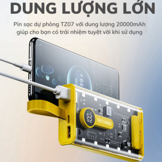 Sạc dự phòng trong suốt 20000mah TZ07 với 2 cổng sạc nhanh 22,5W và PD 120W,pin dự phòng nhiều đầu, thiết kế nhỏ gọn