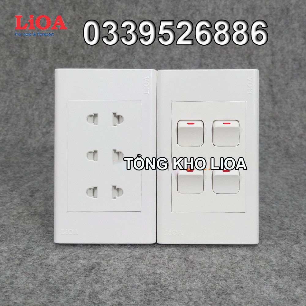 Combo ổ cắm điện ba 2 chấu LiOA 16A 3520W + 4 công tắc điện - Lắp âm tường