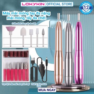 Máy mài nail Lokykin với 5 đầu chức năng giúp dũa móng tay chân, tẩy vết chai làm nail tại nhà dễ dàng