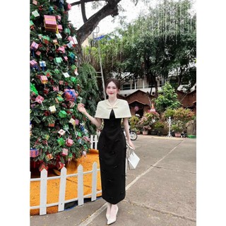 Đầm dài nữ thiết kế phối màu chất cotton lạnh