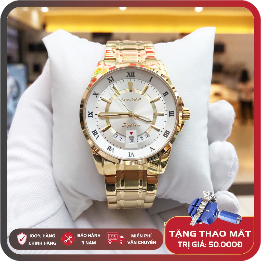 Đồng hồ nam dây kim loại Sunrise DM771SWA, full box, bảo hành 3 năm, sapphire chống xước, chống nước