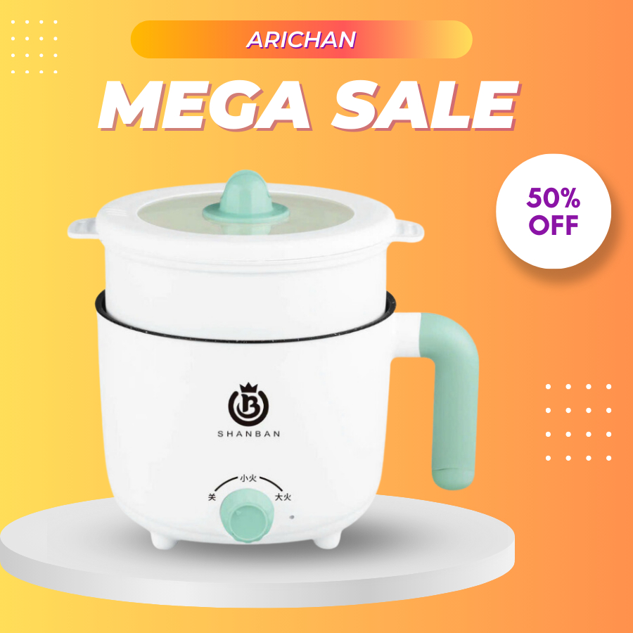 Ca nấu mì Shanban 2 nấc nhiệt 600w đa năng mẫu mới 2023, nồi lẩu điện dung tích 1,8L chống dính, bảo hành 12 tháng