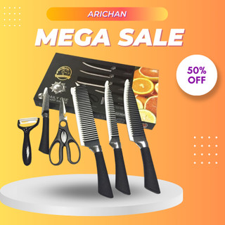 Bộ dao nhật bản 6 món chống dính cao cấp, bộ dao nhật asakh làm bếp 6 món lưỡi sóng cao cấp, chất liệu hợp kim chống