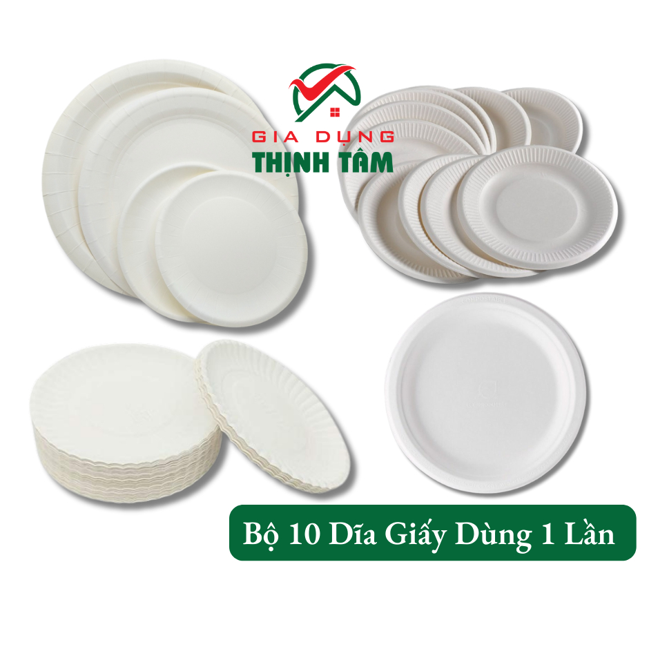 [THỊNH TÂM] Bộ 10 Dĩa Giấy Dùng 1 Lần 23cm 18cm