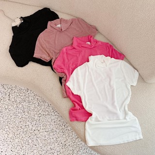 Áo thun giấy cộc tay, cổ lọ cá tính, chất mềm mát, co giãn, ôm body tôn dáng, hàng TXM