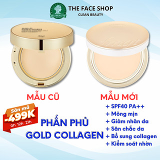 Phấn phủ trang điểm The Face Shop dưỡng da chống nắng fmgt Gold Collagen Ampoule Two Way Pact 9.5g SPF40 PA++