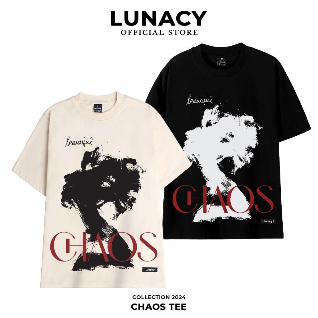 Áo thun tay lỡ Chaos phông Unisex nam nữ Cotton oversize form rộng LUNACY