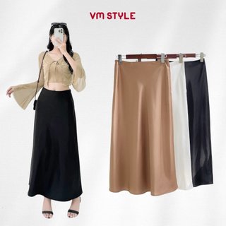 Chân váy dài lụa nữ VMSTYLE dáng chữ A cạp cao trơn vintage, đi làm, đi chơi VM168 - CVD00095