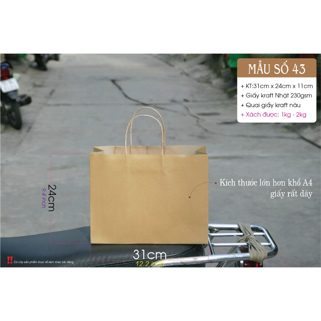 25 cái - Túi kraft ngang đựng quà tặng thời trang quần áo túi xách = Túi số 43 - Kraft paper bag siz