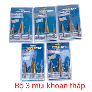Bộ 3 mũi khoan bước thép HSS 4241 phủ titanium chuôi lục giác - mũi khoan tháp