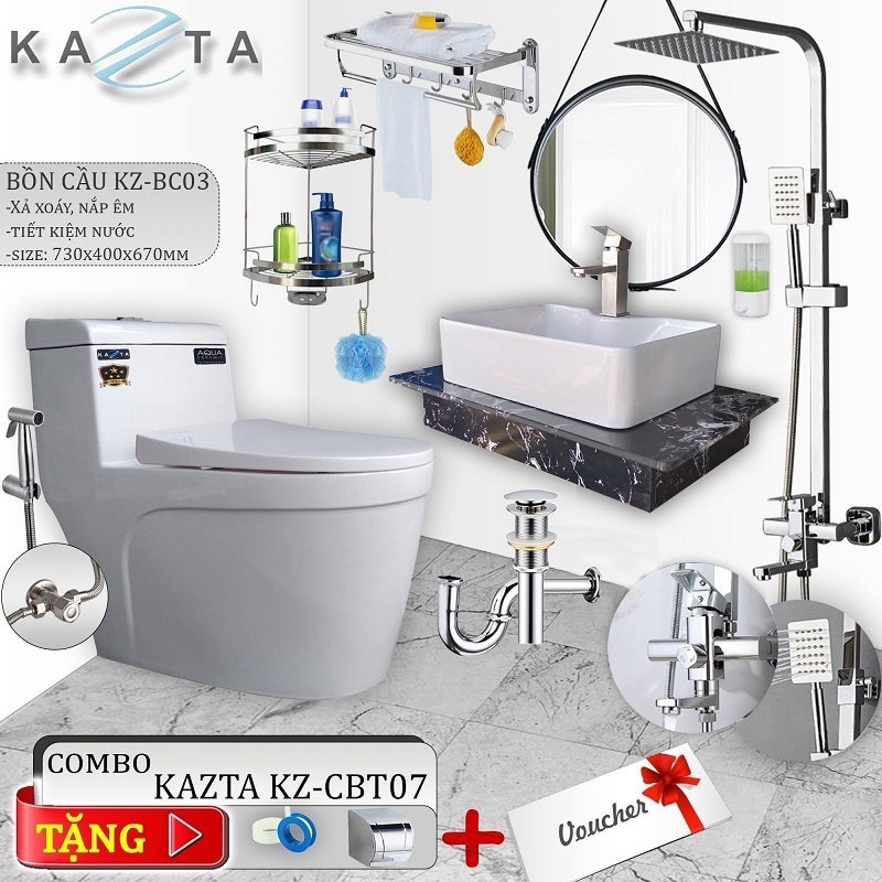 Combo Thiết Bị Nhà Tắm Cao Cấp KAZTA KZ-CBT07: Đầy Đủ Phụ Kiện Nhà Tắm