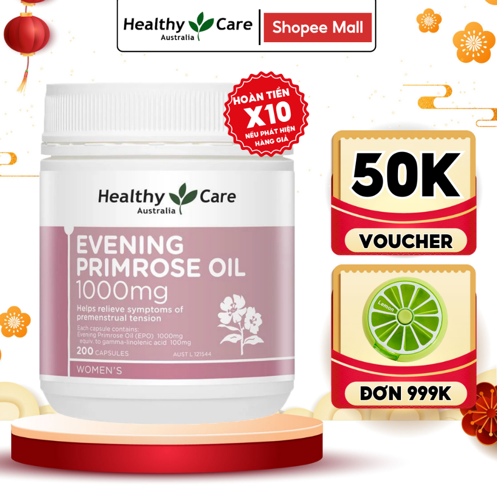 Tinh dầu hoa anh thảo Healthy Care Evening Primrose Oil 200 viên giúp cân bằng nội tiết tố của Úc