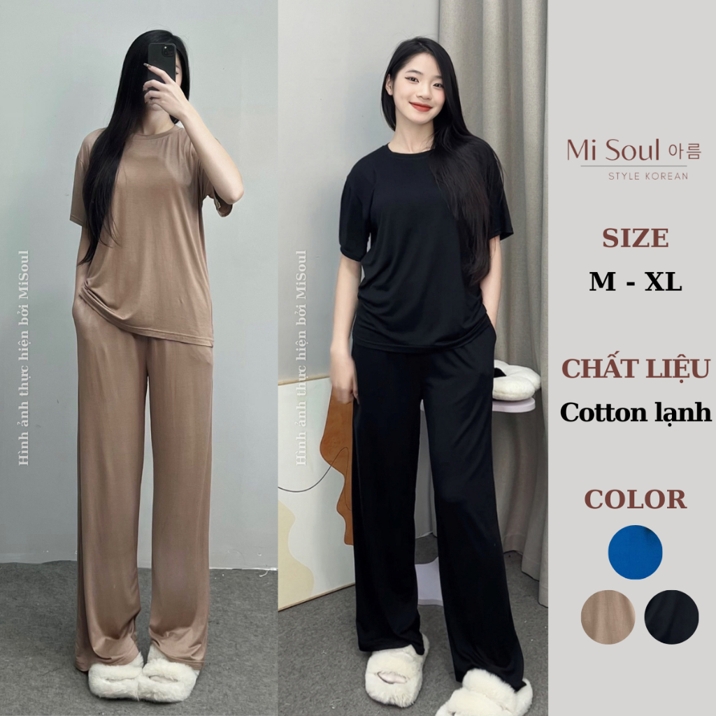 Set Mặc Nhà Quần Dài Cotton Lạnh BigSize MiSoul, Bộ Cộc Tay Quần Dài Chất Siêu Mát BigSize 260