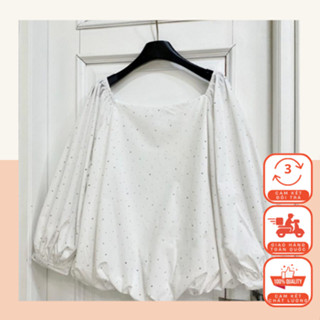 Áo trễ vai dáng bom tay dài bo gấu đính đá, Áo thiết kế dành cho nữ By Trang Mun A2