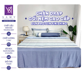 Bộ Chăn Ga Gối Lụa Tencel Coolsilk SAMY BEDDING Sang Trọng Cao Cấp Mềm Mịn Màu Xanh
