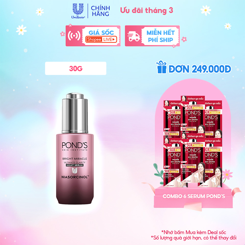 Serum sáng đa tầng Ngày/Đêm Pond's Bright Miracle mờ thâm sạm với 50X Niasorcinol 30G